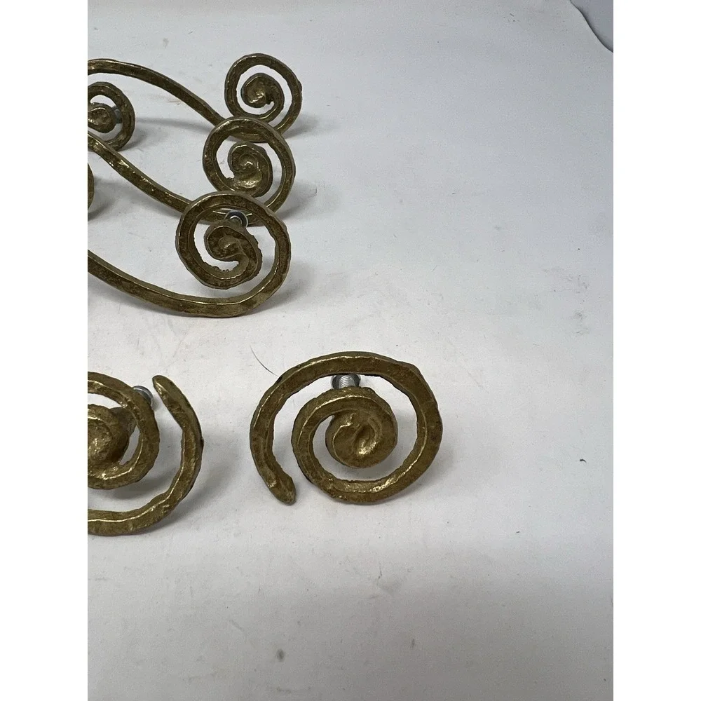 Brass Spiral Scroll Cabinet Knobs Pulls Handles Hardware Brutalist Set of 11